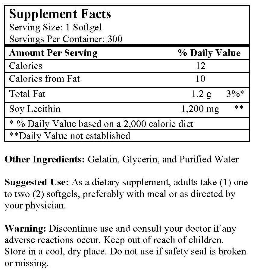Soy Lecithin (300 Softgels/ 1,200 mg) NuHealth Products