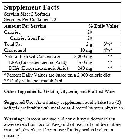 Omega-3 Fish Oil (100 Softgels/ 1,000 mg)