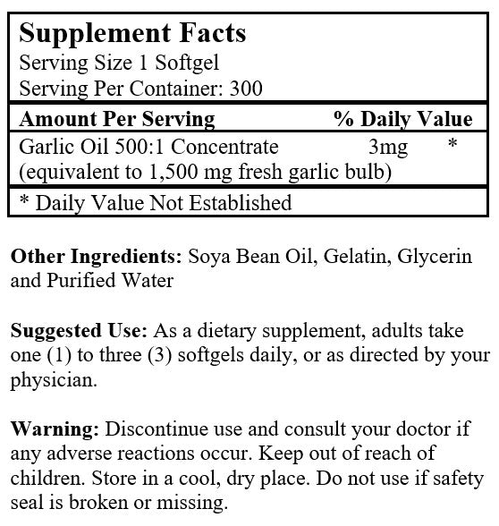 Garlic Oil (300 Softgels / 1,500 mg)