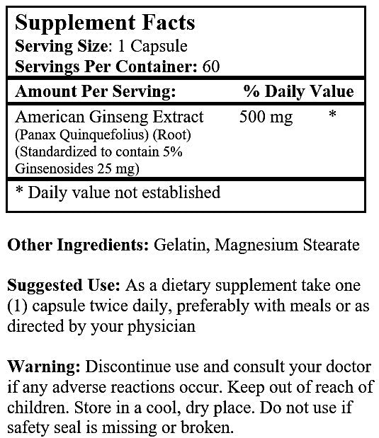 American Ginseng (60 Capsules/ 500 mg)