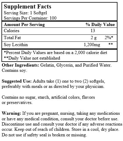 Soy Lecithin (100 Softgels/ 1,200 mg) – Nu-Health Products