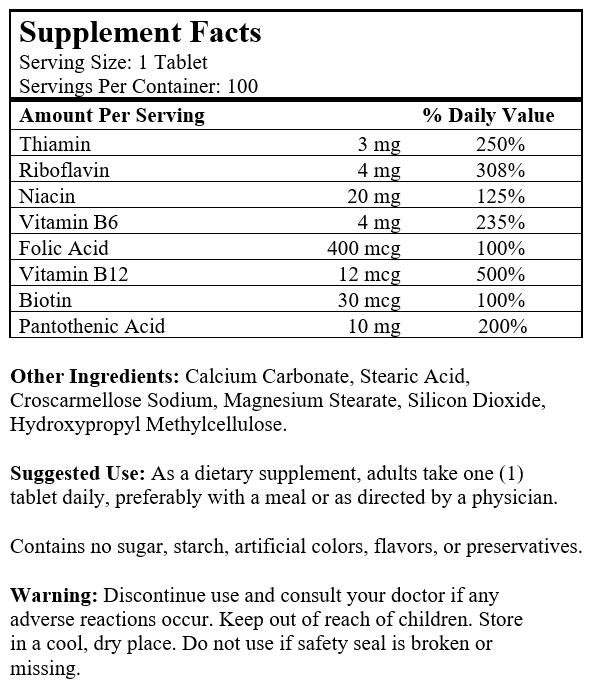 Vitamin B Complex (100 Tablets)