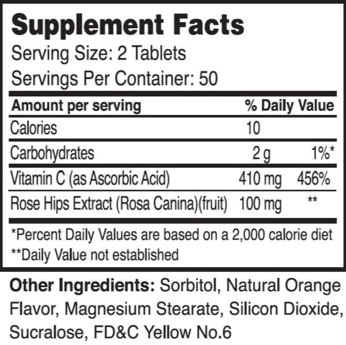 Vitamin C + Rosehips Chewable (100 Tablets)