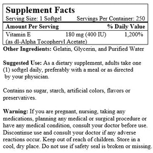 Vitamin E 180 MG (400IU)(250 Softgels)