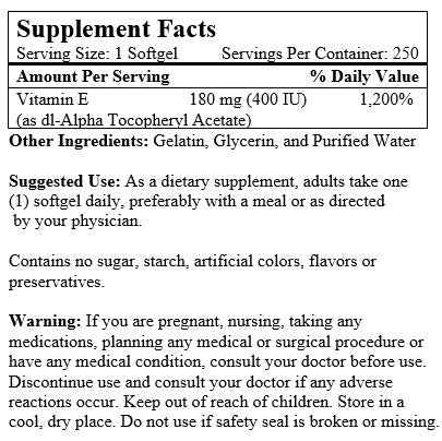 Vitamin E 180 MG (400IU)(250 Softgels)