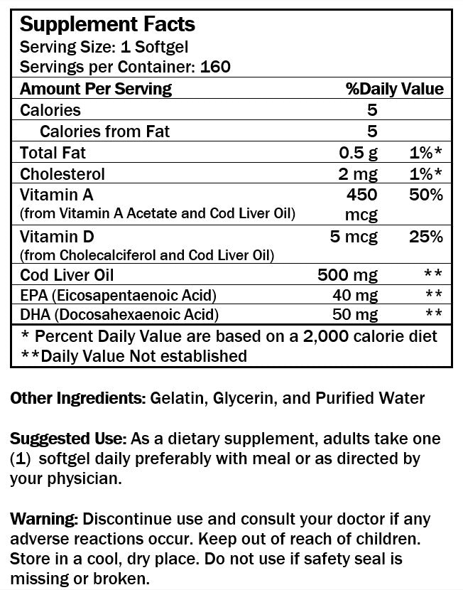 Cod Liver Oil (160 Softgels / 500 mg) – Nu-Health Products