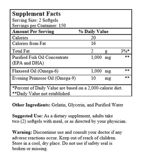 Omega-369 FIsh Oil + Flaxseed + EPO (300 Softgels)