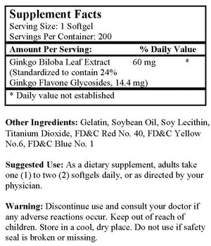 Ginkgo Biloba (200 Softgels/ 60 mg)